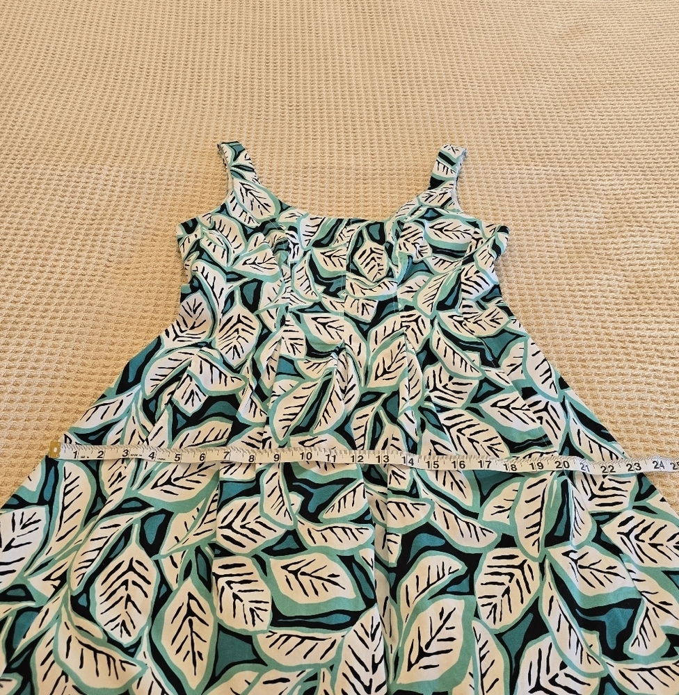 Anne Klein Sleeveless Scoopneck Teal Leaf Fit & Flare Cotton Dress Sz. 8 - Picture 10 of 13